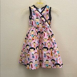 Girls Japanese Kokeshi Dolls Print Pink Sleeveless Unbranded Dress Size 5